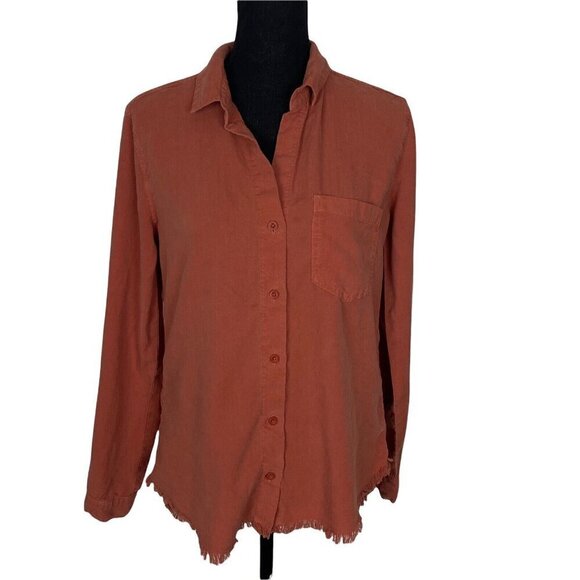 CLOTH & STONE Blouse Raw Hem Shirt Long Sleeve Orange S 47-14 - Picture 1 of 11